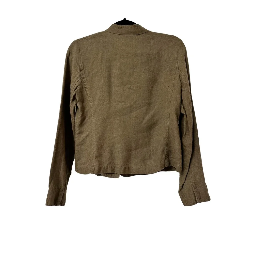 Eileen Fisher sage green (Taupe) Linen Button Front Lightweight Short Jacket XS - Picture 3 of 8